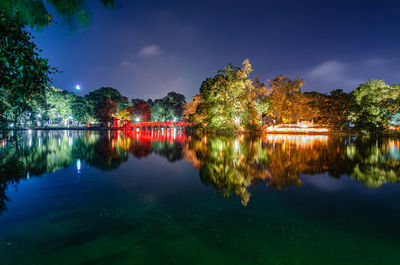 Scenic view of lake by trees against sky