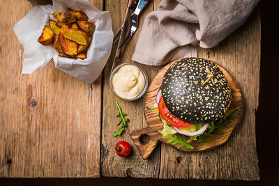 High angle view of food on table