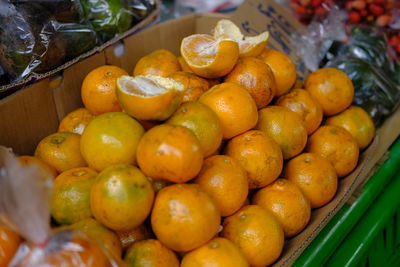 High angle view of fruits for sale in market