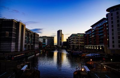 View of city lit up at night