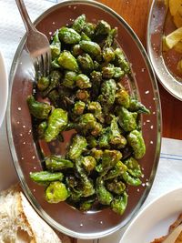 High angle view of vegetables in bowl on table