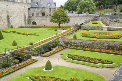 High angle view of formal garden