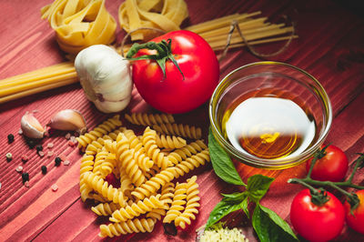 High angle view of vegetables on table