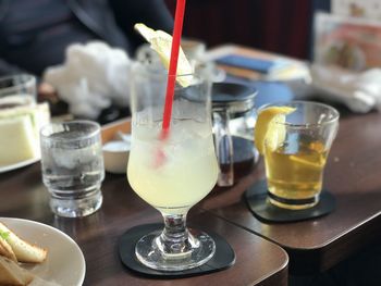 Close-up of beer glass on table