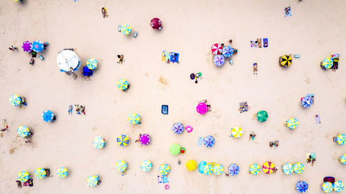 High angle view of multi colored umbrellas on wall