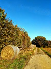 Scenic view of field against clear blue sky