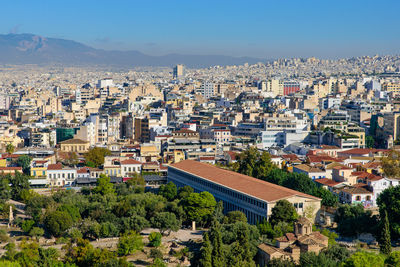 High angle view of townscape against sky