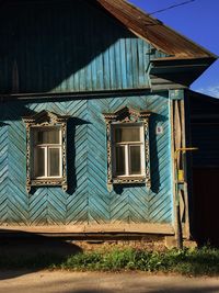 Low angle view of window of old building