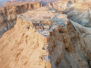 High angle view of rock formations on landscape