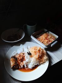 High angle view of food in plate on table