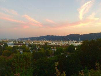 View of cityscape at sunset