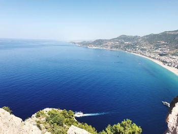 High angle view of beach against clear sky