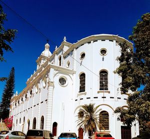 Low angle view of cathedral against clear blue sky