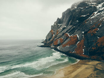 Scenic view of sea and rock formation during winter