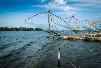 Chinese fishnets on sunset. kochi, kerala, india