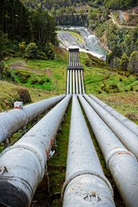 Tilt image of pipe against sky