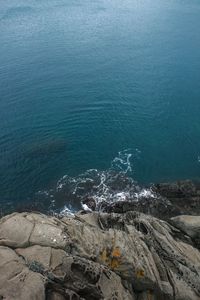 High angle view of rocks at beach