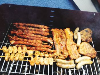 Close-up of meat on barbecue grill