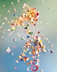 High angle view of multi colored candies in water