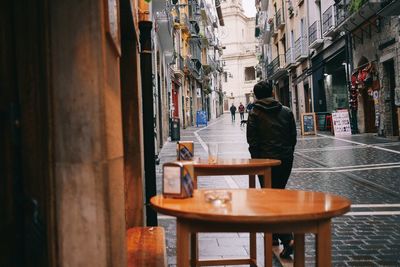 Man and table in cafe