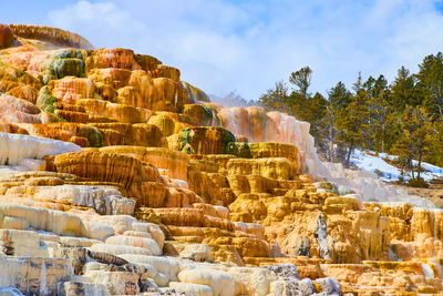 Scenic view of waterfall against sky