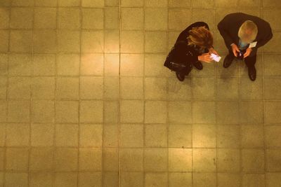High angle view of tiled floor