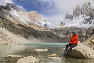 Female hiker at torres del paine national park, patagonia