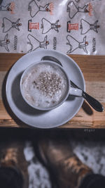 High angle view of coffee on table