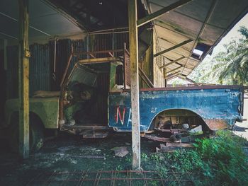 Abandoned train in garage