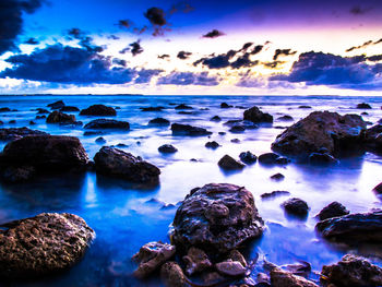 Scenic view of sea against cloudy sky