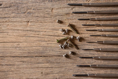 High angle view of wood on table