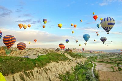 Hot air balloon over landscape