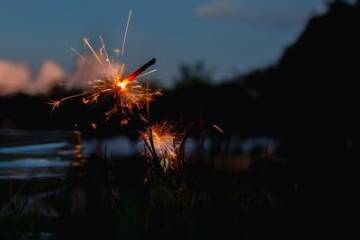 Firework display at night