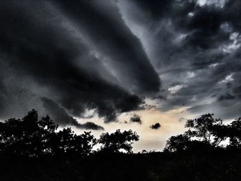 Silhouette of trees against cloudy sky