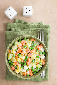 High angle view of salad in bowl