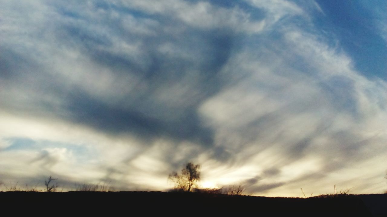 nature, sky, scenics, tranquility, beauty in nature, tranquil scene, silhouette, landscape, cloud - sky, no people, field, sunset, outdoors, tree, day