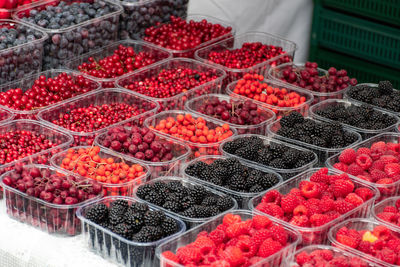 Red and black fresh healthy berries, cranberries, lingonberries, raspberries, blackberries