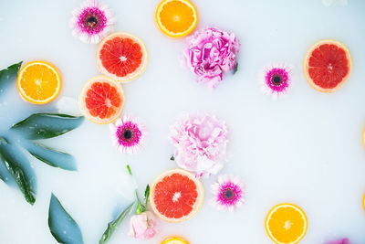 High angle view of breakfast on table