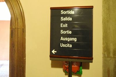 Close-up of information sign