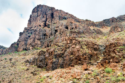 Low angle view of rock formation against sky