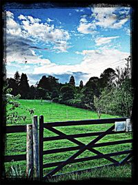 Scenic view of field against cloudy sky