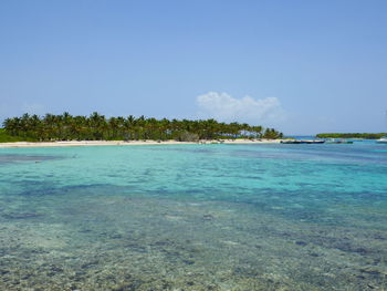 Scenic view of sea against clear blue sky