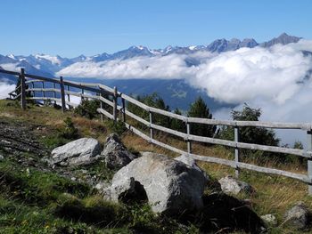 Scenic view of snowcapped mountains against sky