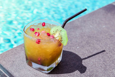 High angle view of drink on table
