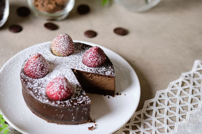 High angle view of cake on table