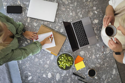 High angle view of women working together