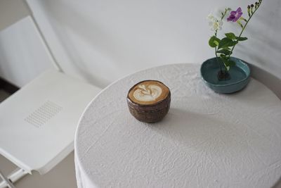 High angle view of coffee on table