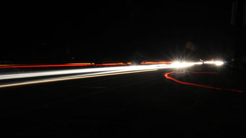 Light trails on road at night