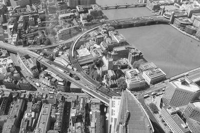 High angle view of city buildings