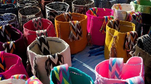 High angle view of multi colored for sale at market stall